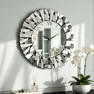 Artloge 80Cm Large Sunburst Mirrored Wall Clock Silent Big Decorative Mirror Wall Clocks from B&Q