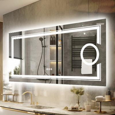 Luvodi 120X60Cm Led Bathroom Mirror With 3X MagnifierVanity Makeup Wall MirrorsAnti-Fog from B&Q