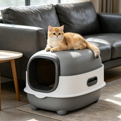 Bingopaw 56X34X38Cm Cat Litter Box Enclosed With Scoop Odor Defensive Hooded Litter Tray from B&Q