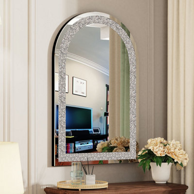 B&Q -  90Cm Sparkling Crystal Crush Diamond Arch Accent Mirror Entryway Wall Decorative