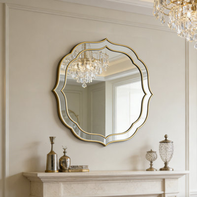 Artloge 80X80Cm Large Glass Wall Mirror Beveled Golden Rim Accent Mirror Entryway Bathroom Decor from B&Q