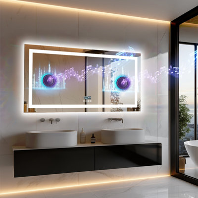 Luvodi 1200X600mm Bathroom Mirror Led Lights Large Illuminated Mirror BluetoothDual Led Light StripDefog from B&Q