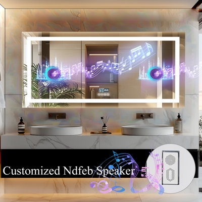 Luvodi 1600X800mm Bluetooth Led Bathroom Mirror Music Temperature Anti-Fog Vanity MirrorDate And TimeBacklit Frontlit from B&Q