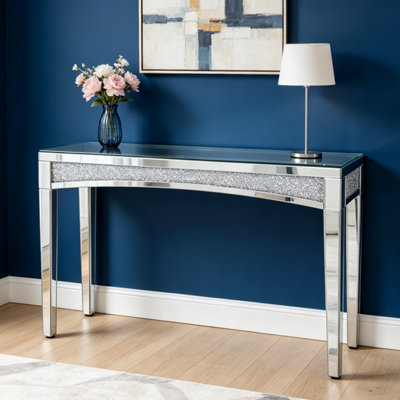 Artloge 120Cm Luxury Mirrored Crushed Diamond Console Table Hallway Living Room Beautiful from B&Q