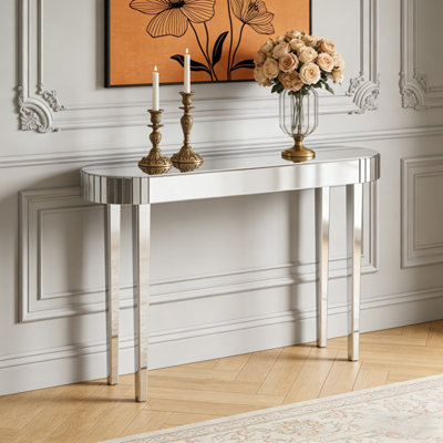 Artloge 120Cm Mirrored Console Table Glam Silver Mirrored Console Entryway Table Living Room from B&Q