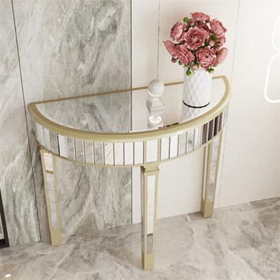 Artloge 90X80.5Cm Ornate Mirrored Half Moon Console Table Living Room Hallway Demi Lune Furniture from B&Q