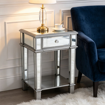 Artloge 2 Tier Luxury Silver Mirrored Side Table Nightstand With Drawer Sofa Side Bedside from B&Q