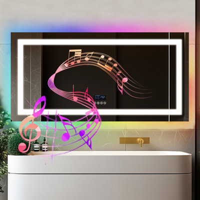 Luvodi 1200X600mm Smart Large Led Bathroom Mirror Rgb Illuminated Bluetooth Time Digital DisplayAnti-Fog from B&Q