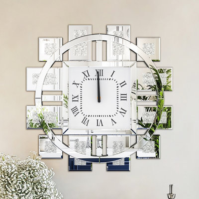 Artloge Silver 60Cm Wall Clock Crushed Crystal Diamond Mirror Jewel Art Decorative Clock from B&Q