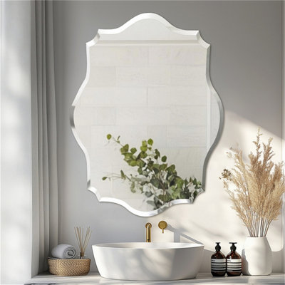 Artloge 50X70Cm Oblong Scalloped Wall Bathroom Mirror Vanity Beveled Edge Glass Frameless Mirror from B&Q
