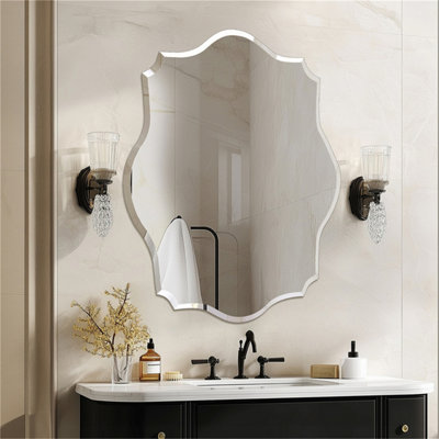 Artloge 60X80Cm Oblong Scalloped Wall Bathroom Mirror Vanity Beveled Edge Glass Frameless Mirror from B&Q