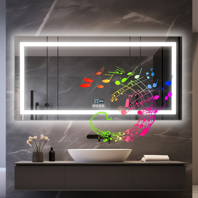 Luvodi 1400X700mm Large Bluetooth Led Bathroom Mirror Frontlit+Backlit Makeup Mirror Defog Dimming from B&Q