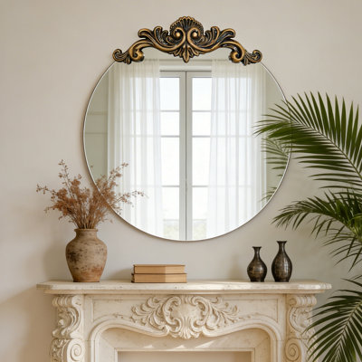 Artloge 80X84.5Cm Baroque Round Mirror Wall Decor Antique Bathroom Mirror Ornate Entryway Mirrors from B&Q