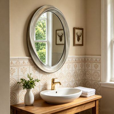 B&Q -  60X80Cm Swirl Wall Mirror Streamlined Oval Accent Mirror Farmhouse Nautical Decor