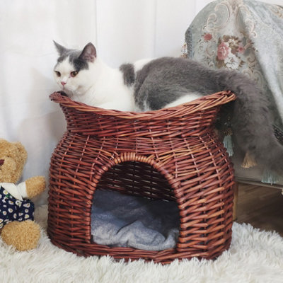 Bingopaw 2 Tier Woven Wicker Pet Bed Basket Dog Cat Puppy Sleeping House Cave Condo Kennel from B&Q