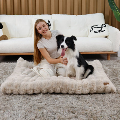 Bingopaw 130Cm Dog Bed Pet Calming Cushion Mat Washable Soft Warm Plush MattressKhaki Beige from B&Q