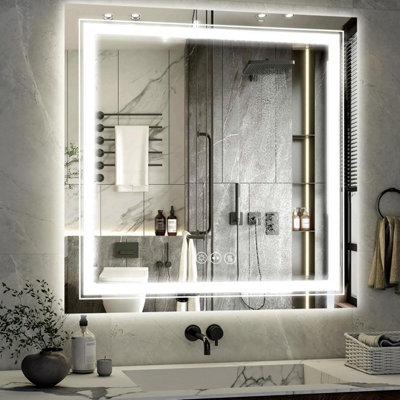 Luvodi 80Cm Square Led Illuminated Bathroom Mirror Dual Light Anti-Fog Makeup MirrorWall Switch Or Plug-In from B&Q