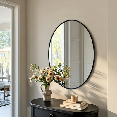 B&Q -  60X80Cm Black Aluminum Alloy Frame Oval Mirror Wall Mount Bathroom Mirrors Matte Black