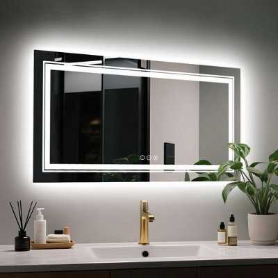 Luvodi 1000X600mm Led Bathroom Mirror Anti Fog Wall Mounted Makeup Mirrors,front & Backlit from B&Q