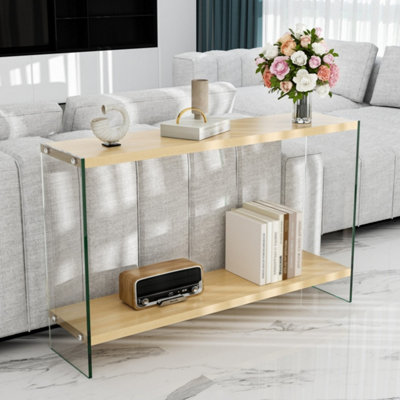 Artloge 120Cm Narrow Clear Glass Console Table Entryway Hallway Living Room With Storage Shelf from B&Q