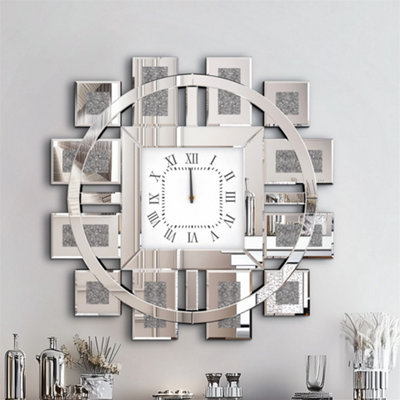 Artloge 80Cm Silver Large Irregular Wall Mirror Clock Aesthetic Crushed Diamond Inlay Wall Clock from B&Q