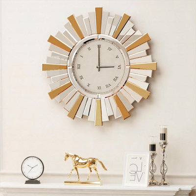 B&Q -  60Cm Sunburst Mirrored Wall Clock Sun-Bursting Decorative Round Clock
