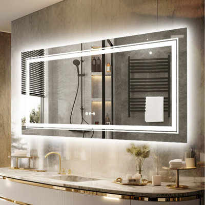 Luvodi 1200X800mm Large Dual Led Wall Mirror Bathroom Mirrors Vanity Makeup Anti-Fog Waterproof Hd from B&Q