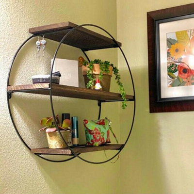 Fativo  3 Layer Large Floating Wall Shelves Wood Geometric Decor Shelf Iron Frame from B&Q