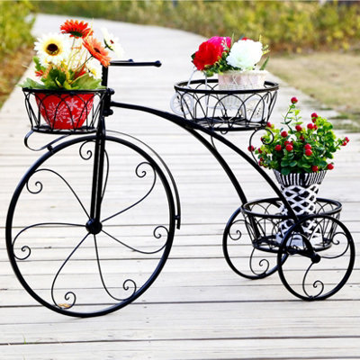 Fativo  3-Tier Bicycle Plant Stand Wrought Iron Tricycle Planter Home Garden Patio Decor L78 X H53Cm from B&Q