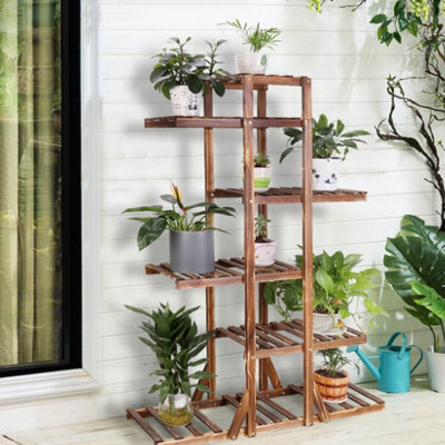 Fativo  6 Tiers Wooden Plant Stand Planter Display Shelf For Yard Garden Outdoor Indoor L35Xw10Xh52Inches from B&Q