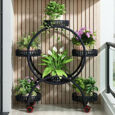 Fativo  4 Tiers Flower Plant Stand Rolling Trolley Dispaly Shelf Pot Planter Holder Rack Black from B&Q