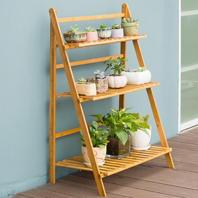 B&Q -   3 Tier Flower Plant Pot Stand Folding Display Hanging Shelf Climbing Ladder Rack 680mmw