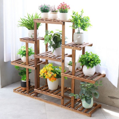 Fativo  9 Tier Wood Plant Stand Holder Book Shelf Carbonized Ladder Pot Display Balconie from B&Q
