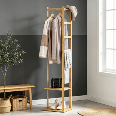 Fativo  Bamboo Garment Coat Clothes Rack Stand Hat Shoe Wooden Hanger Holder Shelf Tidy 151Cm H from B&Q