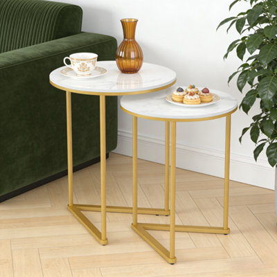 Fativo 55Cm Height Coffee Side End Table With Golden Frame Nightstand Storage Living RoomWhite Sintered Stone Marble from B&Q