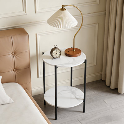 Fativo 55Cm Height 2 Tier Sintered Stone Marble Side End Table Frame NightstandBlack from B&Q