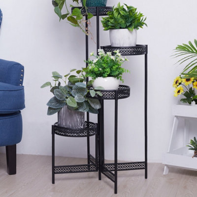 Fativo  4 Tier Plant Stand Garden Planter Metal Flower Pot Rack Corner Shelving Indoor Outdoor L53Xh 90Cm from B&Q