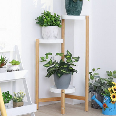 Fativo  3 Tier Indoor Corner Bamboo Plant Stand Round Planter Potted Holder End Table Display 80Cm H from B&Q