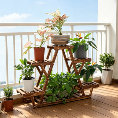 B&Q -   6 Tier Wooden Plant Stand Shelves Rack Flower Pot Display Garden Outdoor Indoor 58Cm H
