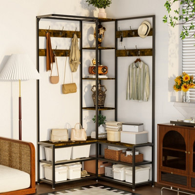 Fativo  3 In 1 Corner Hall Tree Coat Rack Stand With Bench Entryway Storage Shelf Hooks from B&Q