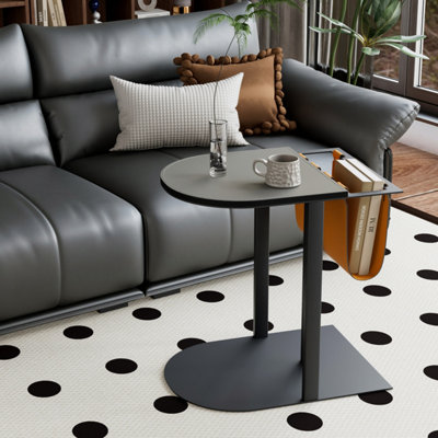 Fativo Narrow Side Table With Saddle Leather Magazine Basket Holder Sofa End Table from B&Q