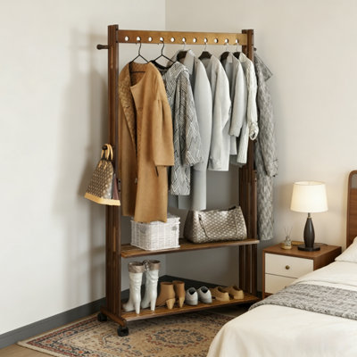Fativo 166Cm Hall Tree Hat And Coat Stand Entryway Hallway 2 Shoe Rack Shelves With Wheels from B&Q