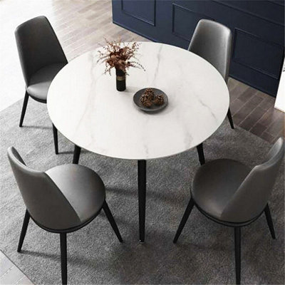 Fativo 80Cm Modern Round Solid Sintered Stone Marble Kitchen Room Dining Table Retro Lounge Table 2/4 Seats,white from B&Q