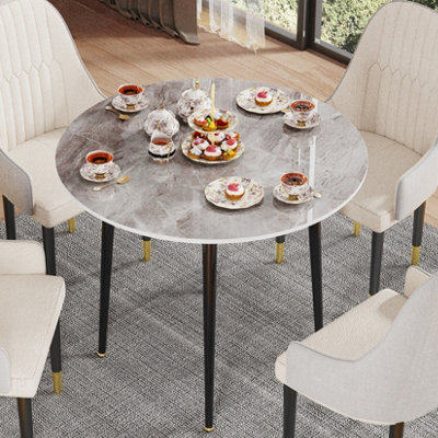 Fativo 80Cm Modern Round Solid Sintered Stone Marble Kitchen Room Dining Table Retro Lounge Table 2/4 Seats,grey from B&Q