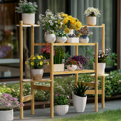 Fativo  6 Tiers Wood Bamboo Tall Plant Shelf Plant Holders Corner Flower Pots Holder L1080Xh900mm from B&Q