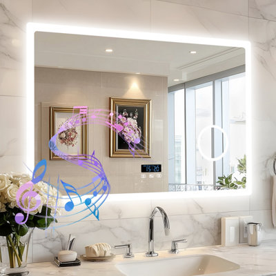 B&Q -  100X70Cm Led Illuminated Bathroom Mirror With Bluetooth Music Play 3X Magnifier Demister Touch