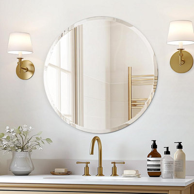 B&Q -  70Cm Frameless Wall Glass Mirror Beveled Round Mirror For Bathroom Entryways