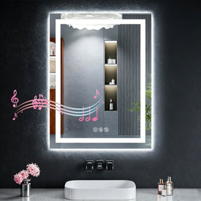 Luvodi 70X50Cm Rectangle Led Bathroom Mirror With Bluetooth SpeakerAnti-FogTempered Glass from B&Q