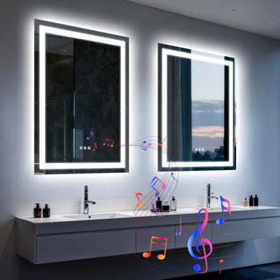 Luvodi 80X60Cm Rectangular Bluetooth Mirror Led Lighted Wall Mirror Antifog  Dimmable Double-Speakers from B&Q