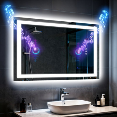 Luvodi 100X70Cm Bluetooth Led Bathroom Mirror With Memory Function Backlit Makeup Mirrors Defog from B&Q